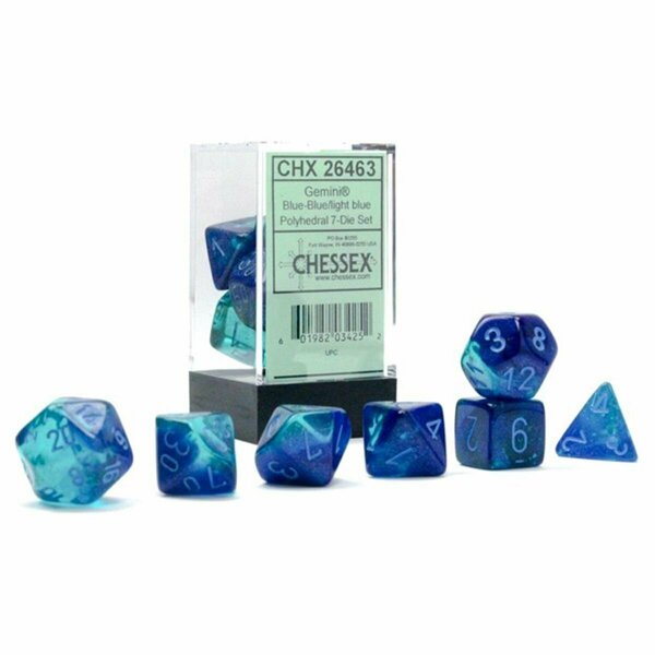 Time2Play Cube Gemini Luminary Blue & Blue Dice with Light Blue Numbers, Set of 7 TI3295613